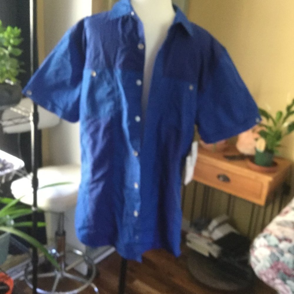 NWT  For Him London Men's slim fit button down shirt blue shirt